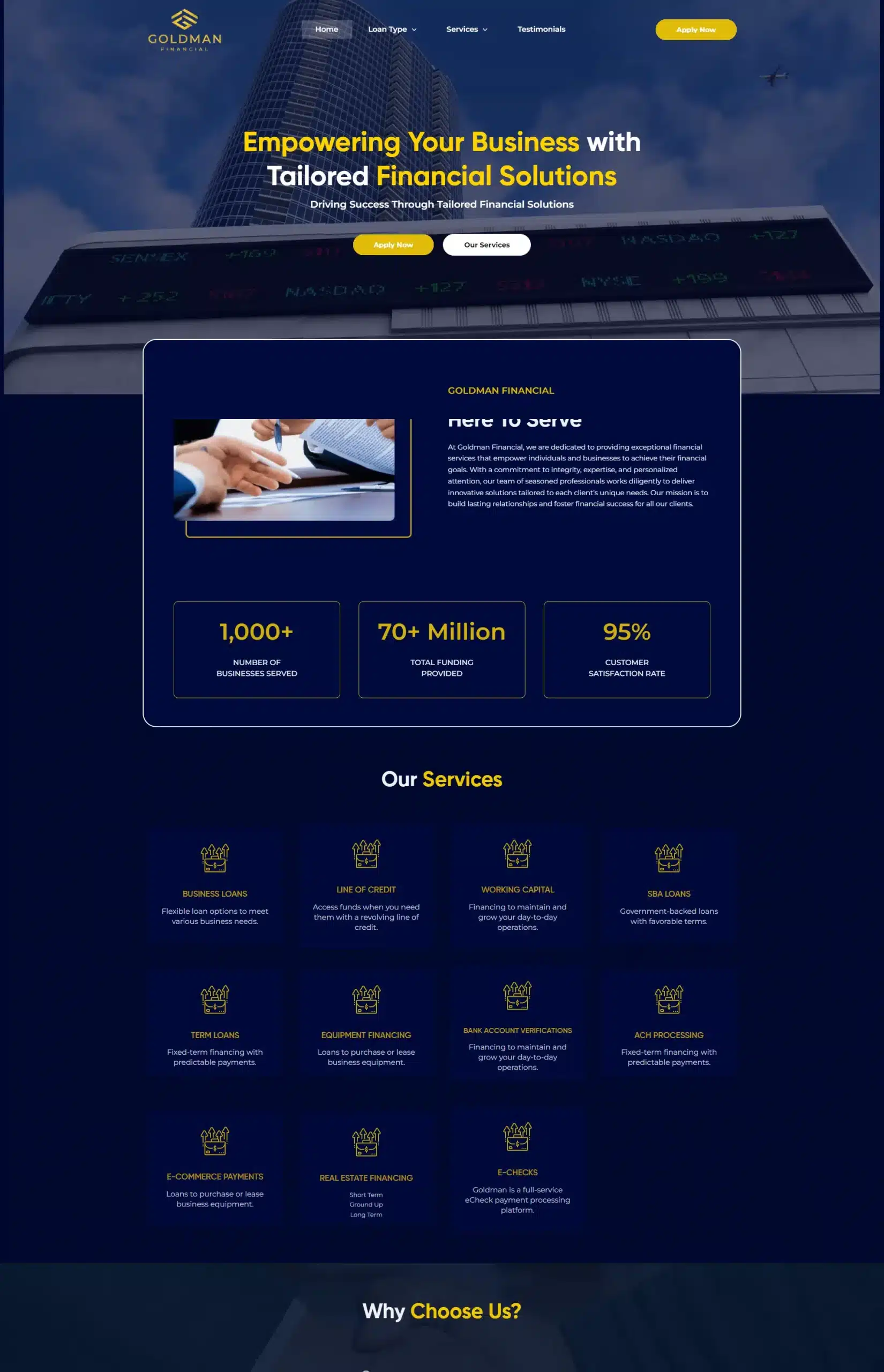Goldman Financial website design preview – professional finance and business solutions web design by RJP.design Web Design Agency NYC, showcasing tailored financial services for corporate success.