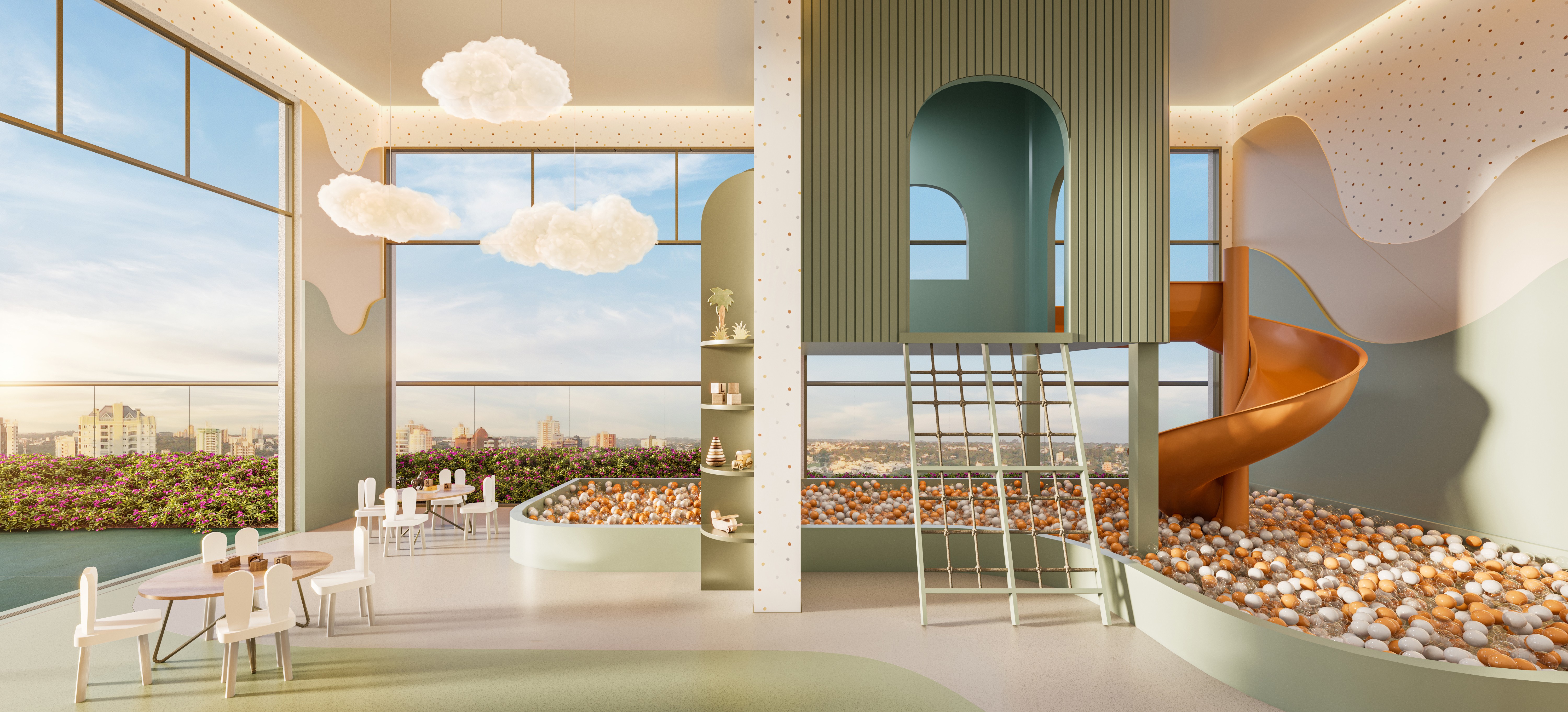 Curved modern skyscraper against a clear blue sky.