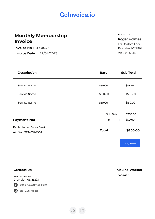 Monthly Membership Invoice