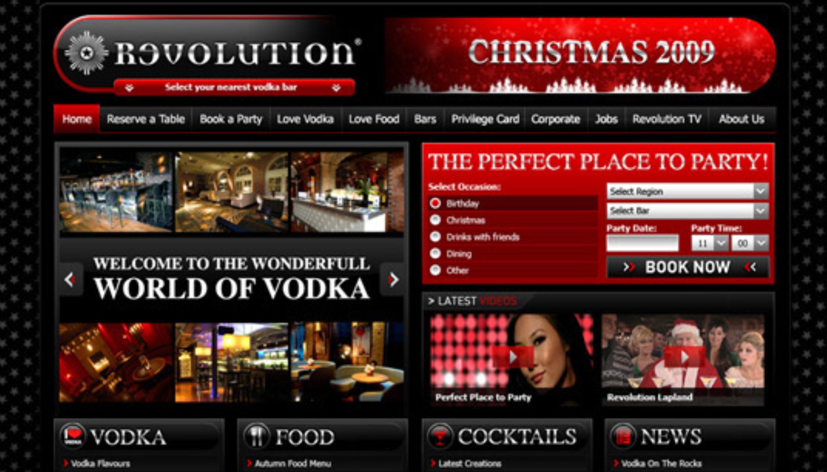 Revolution Bars homepage design