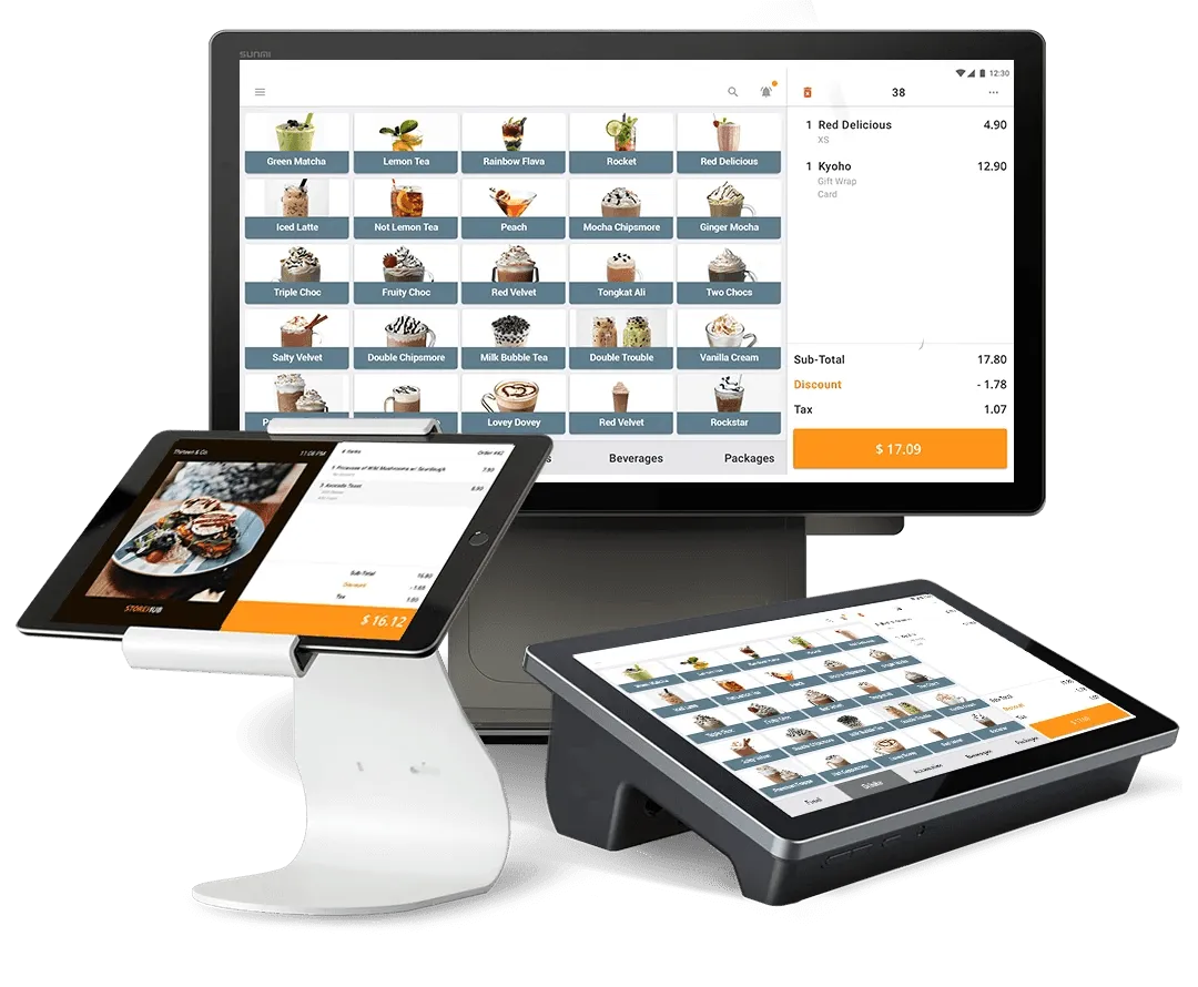 StoreHub POS hardware including touchscreen terminal and customer-facing display.