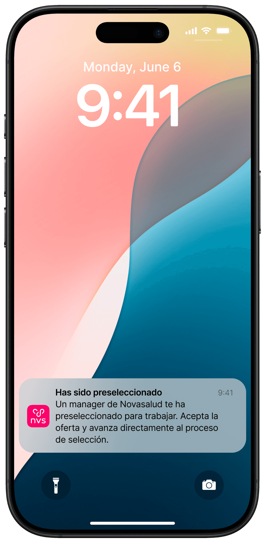 Notificación de oferta de trabajo de Novasalud