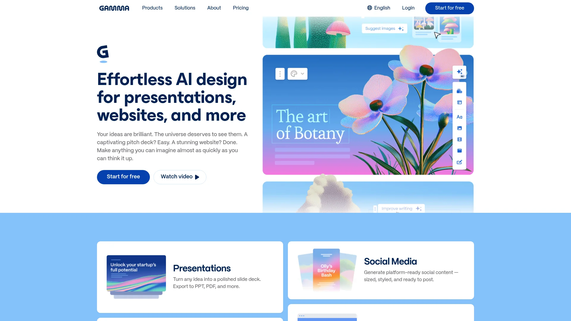Gamma, an AI presentation tool for small business pitch decks