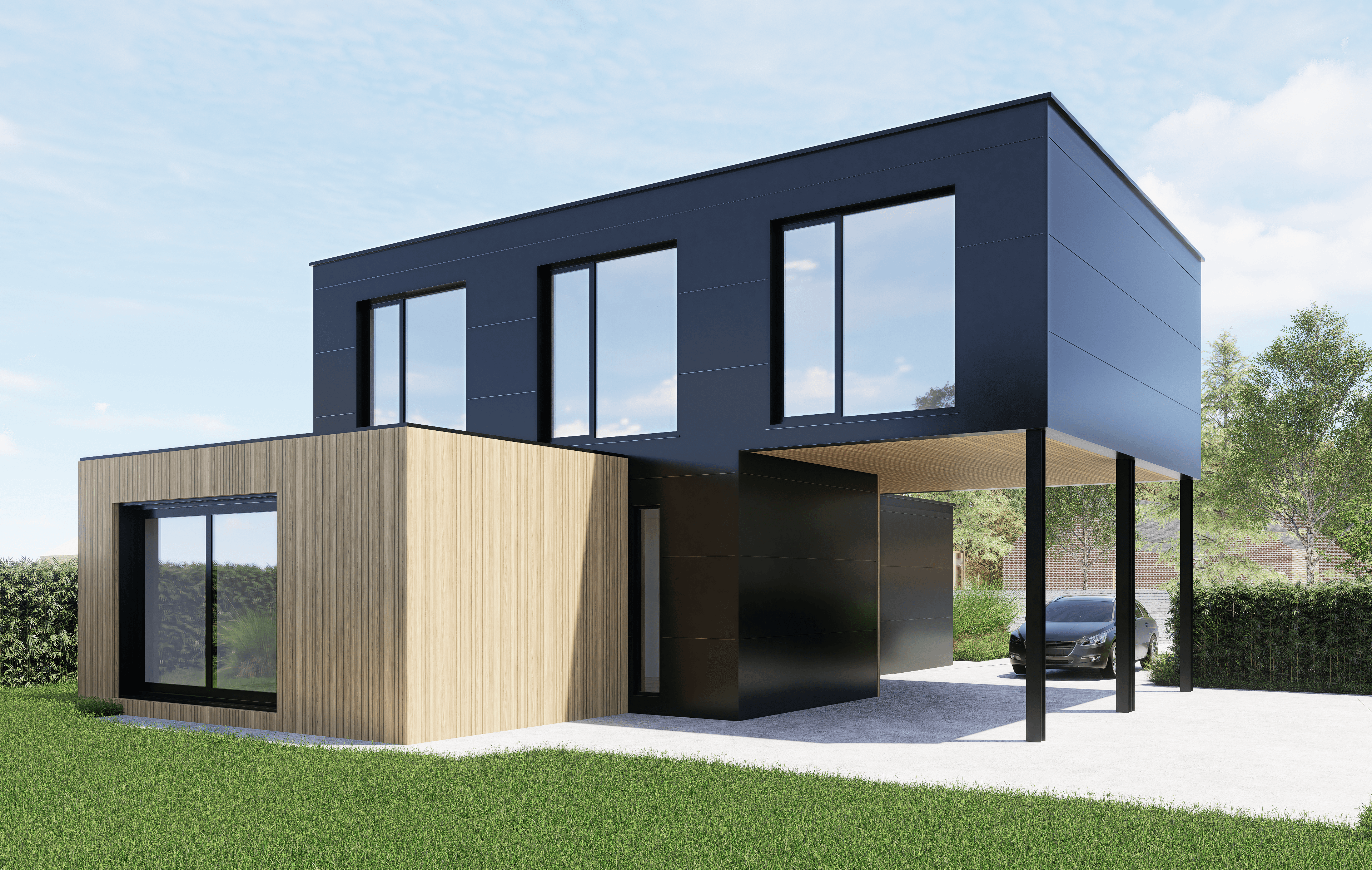 hub188 achtergevel met gevelpanelen en hout