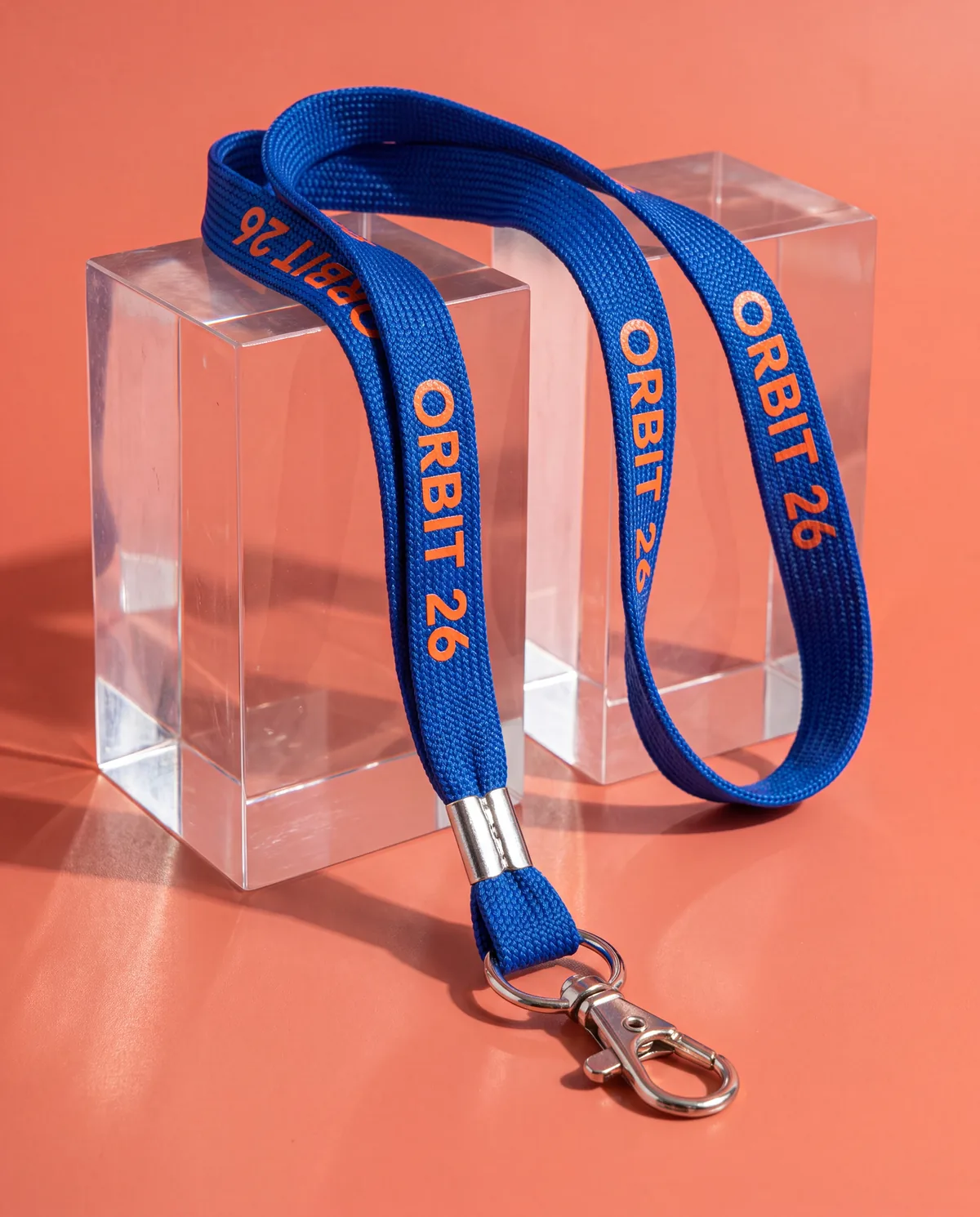 Blue tubular lanyard with print and metal swivel hook