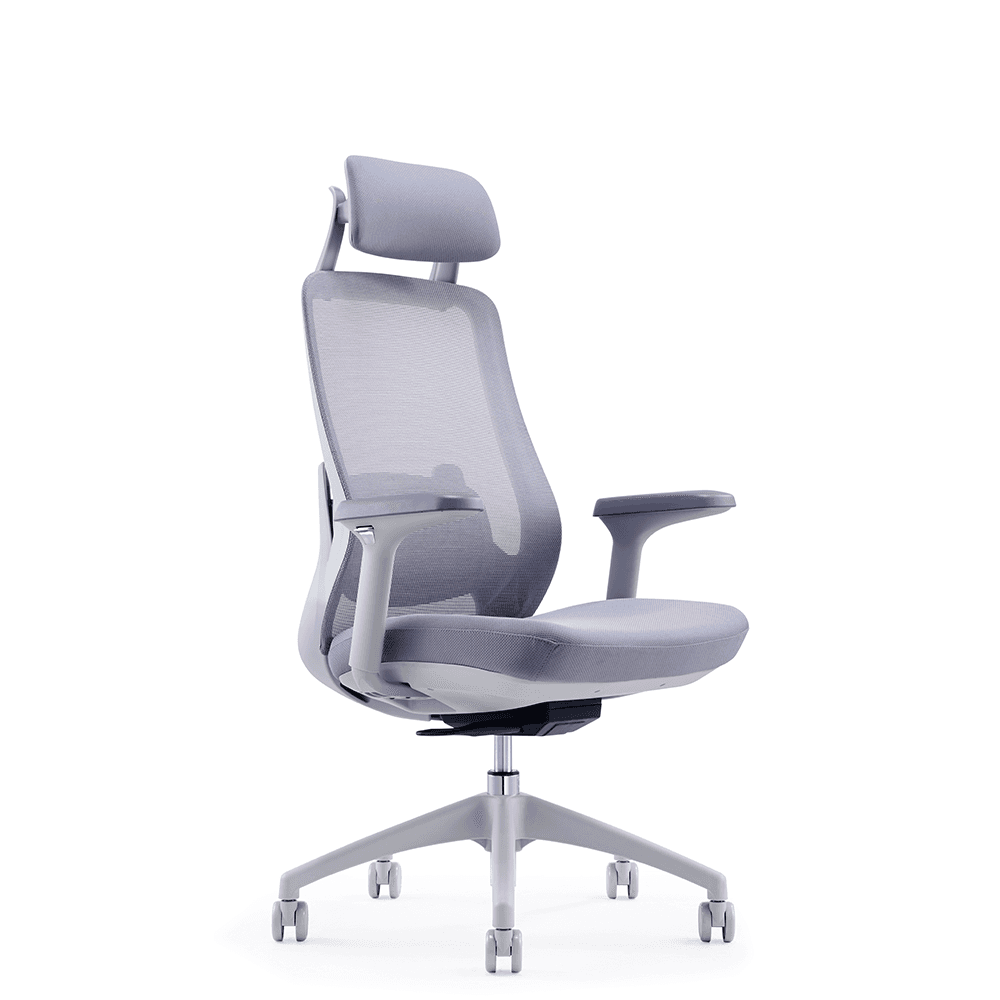 Smart ergonomic mesh task chair with massage lumbar support and reclining function, 45-degree angle view