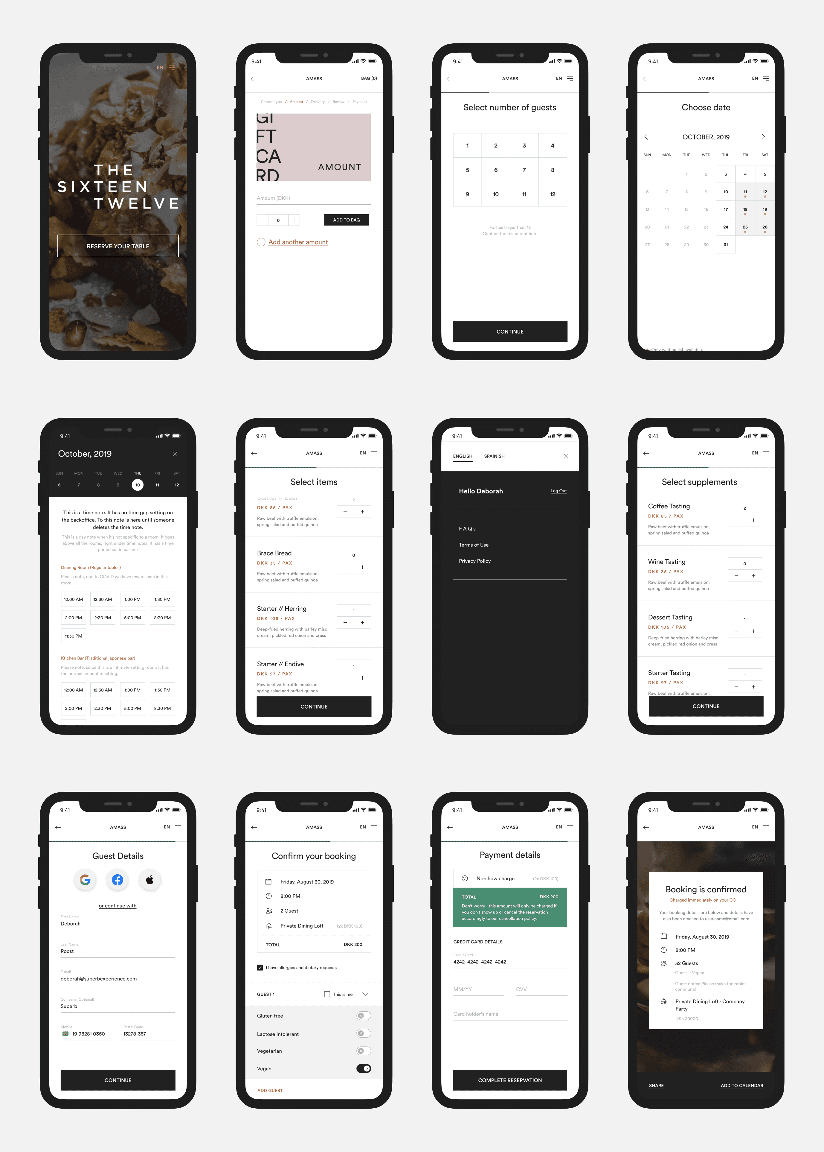 iphones with user flow restaurant booking system