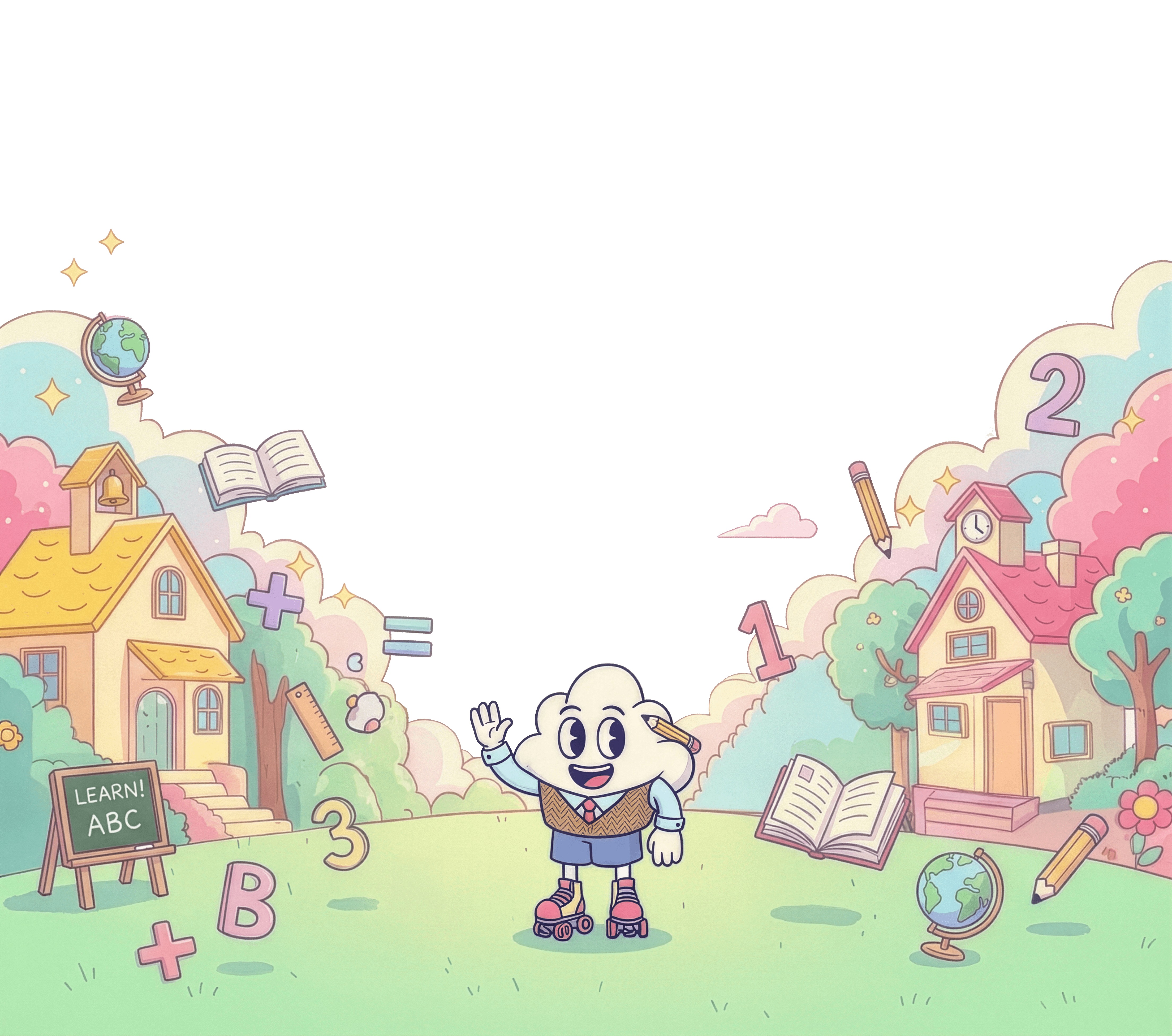 Cartoon cloud character holding a magic wand on a grassy hill under a sunny sky, inviting users to start creating free digital comics and story videos with Lifetoon.