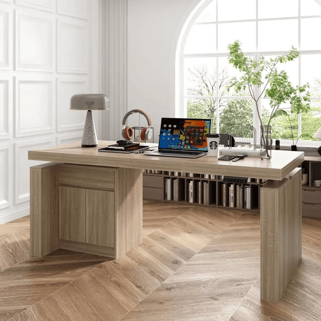 Product image for Famapy Height-Adjustable Computer Desk Brown Office Desk
