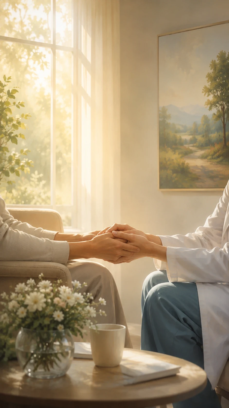 Two people holding hands in comfort