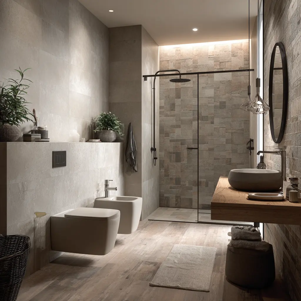 Baño reformado con ducha y porcelánico de gran formato