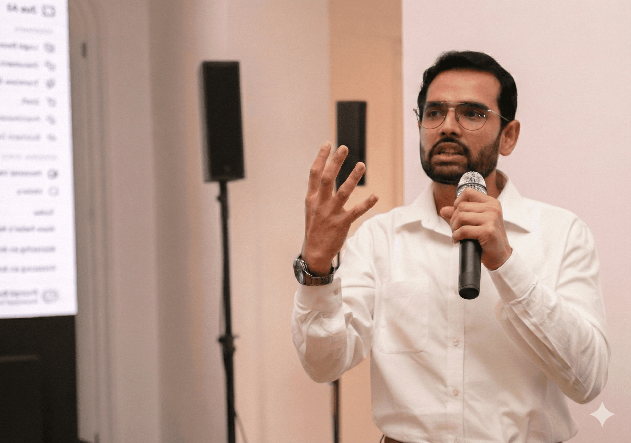 Ayushman teaching the fundamentals of AI for business leaders, emphasizing a no-code, no-maths approach. Engage with Ayushman, CEO and founder of NeuralSpace, through interactive sessions tailored for leaders and decision-makers. Discover how AI can transform business strategies without the need for coding or mathematical expertise. Join Ayushman’s masterclass to explore AI's potential with simplicity and clarity.