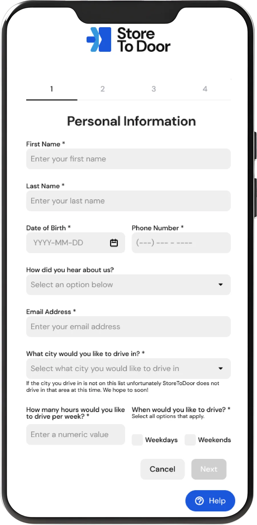 Personal information, step 1 of 4