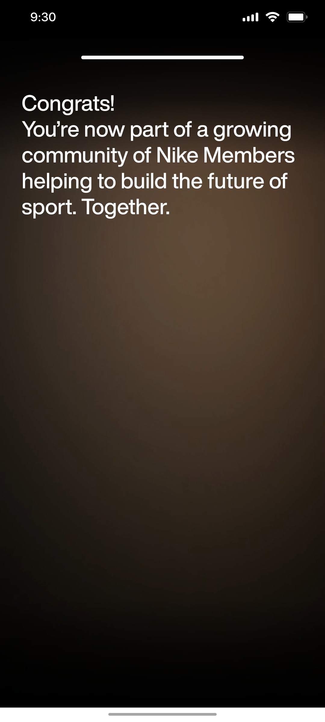 Nike App Congrates Screen