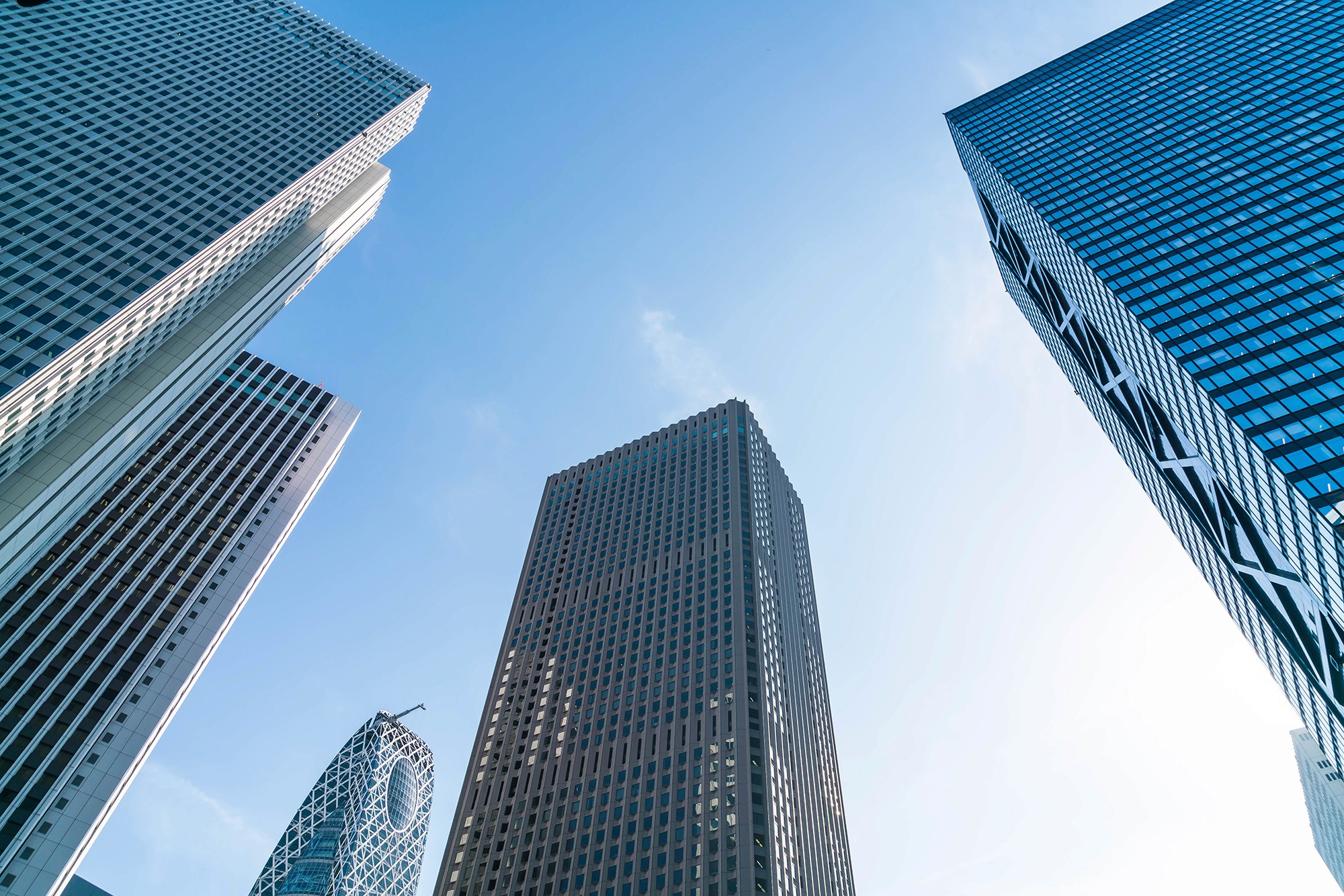 High-rise buildings under a clear blue sky