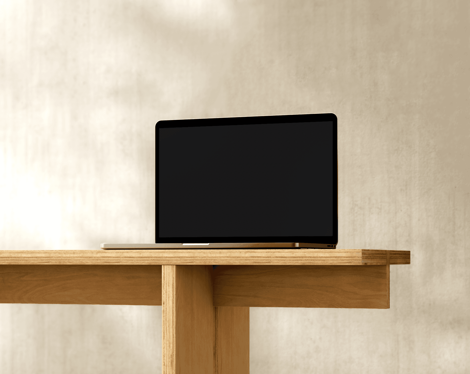 Sophia laptop SaaS UI mockup displayed on minimalist wooden desk