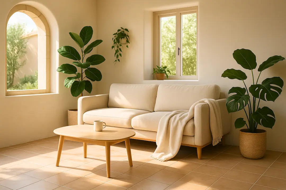 Wohnzimmer mit Pflanzen und Licht