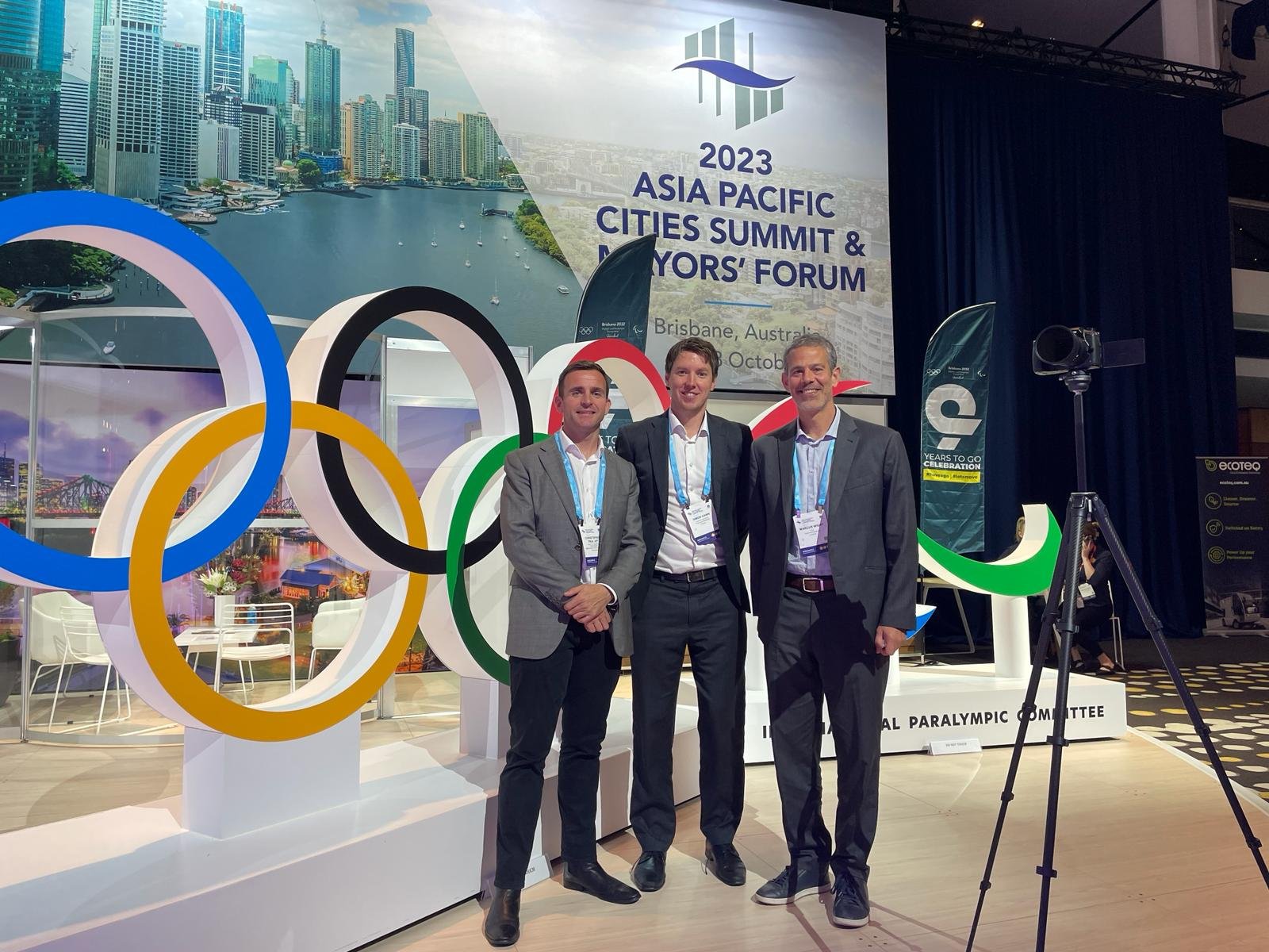 Chris Joy of Medium Rare, Simon Hawk and Marcus Wight, both of PHAR Partnerships, at the 2023 Asia Pacific Cities Summit in Brisbane, Australia