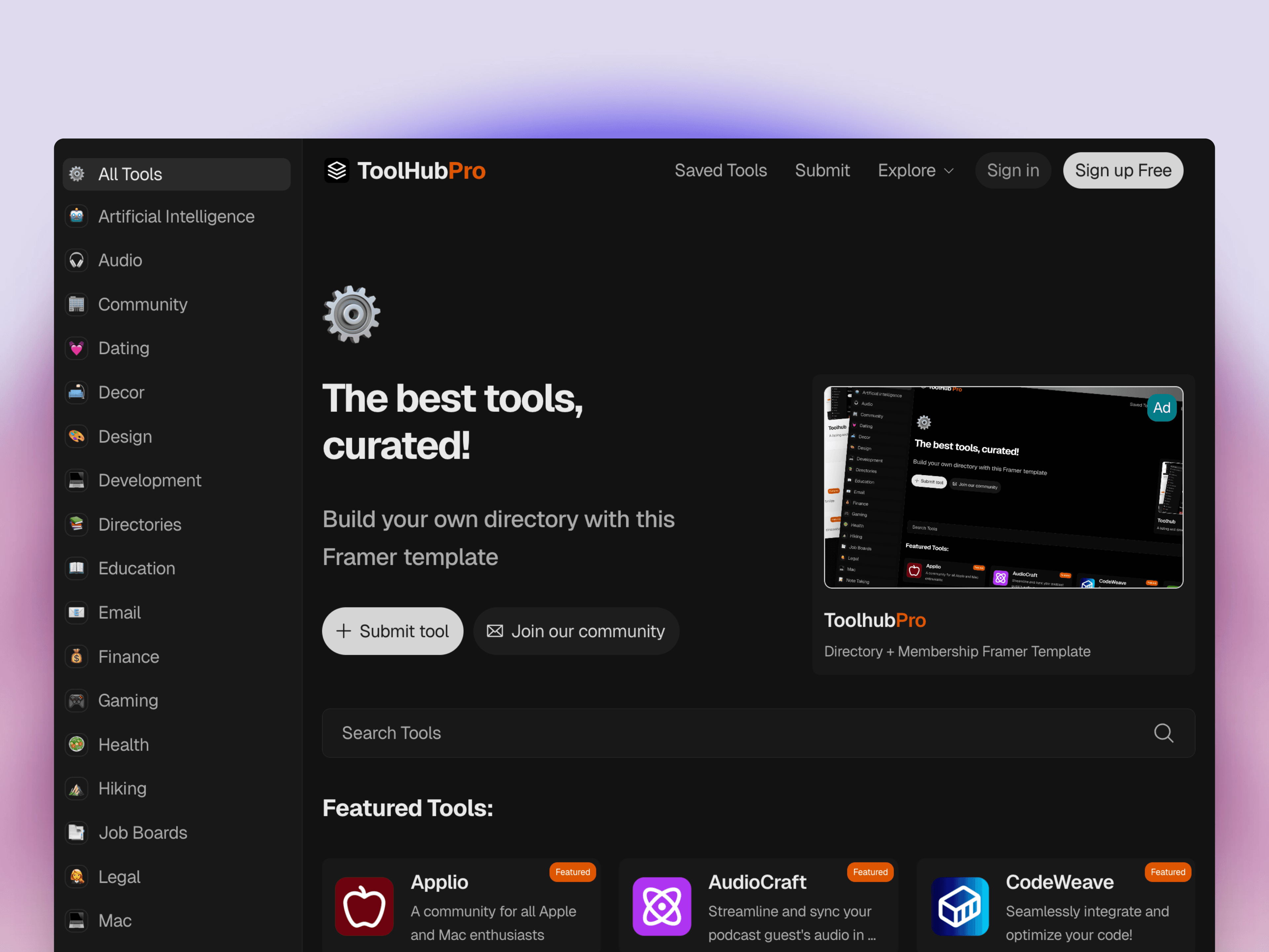 Toolhub Framer template deal