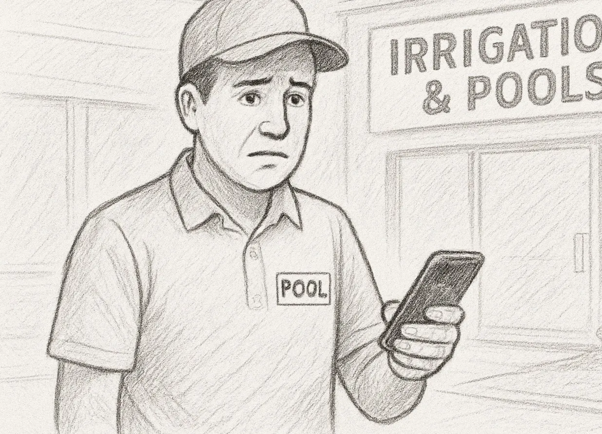 Poolie looking at phone