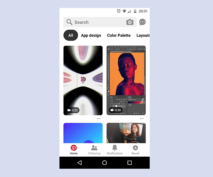 Current Pinterest home page for Android