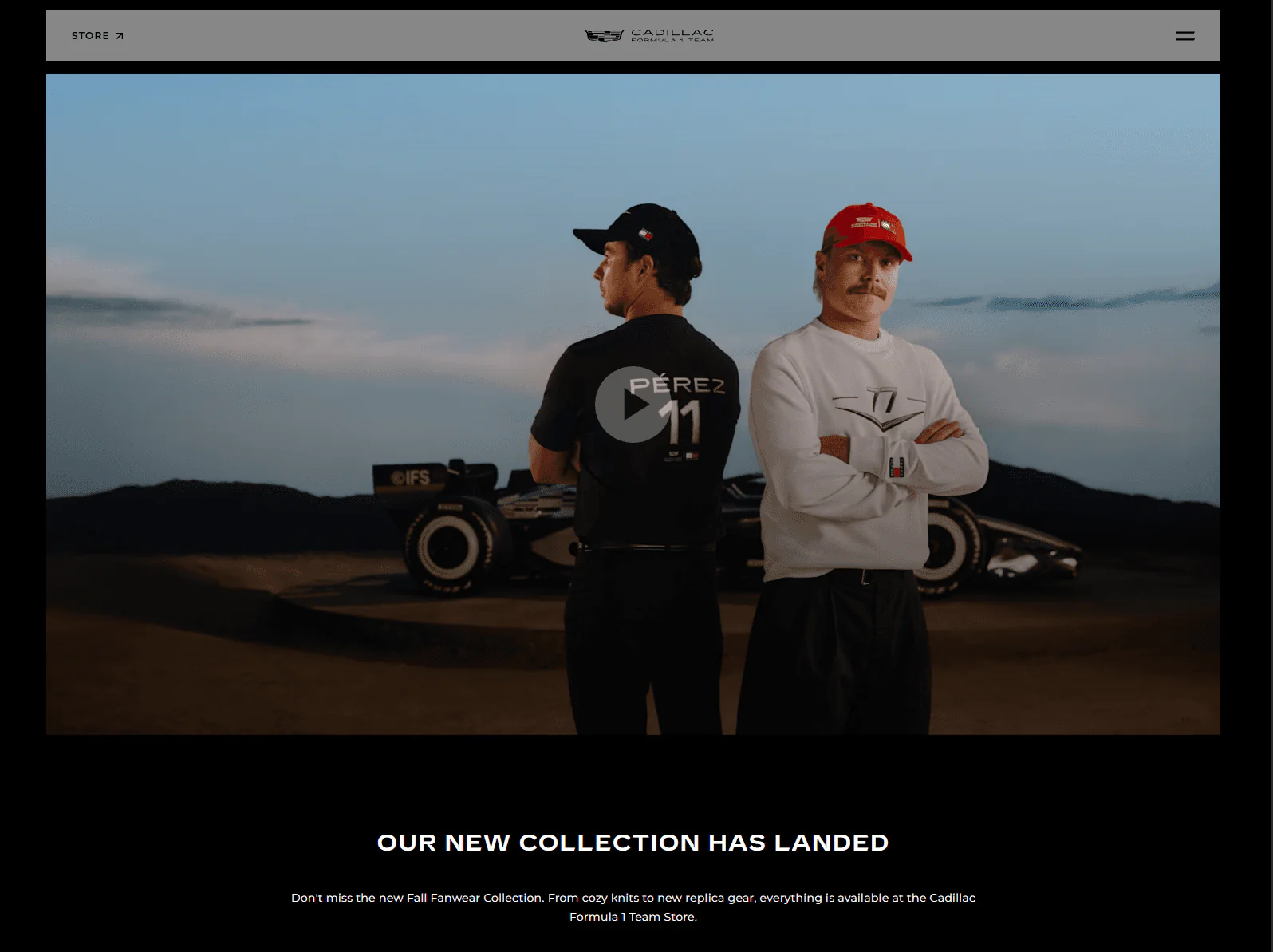 Cadillac F1 Team website design, sports example