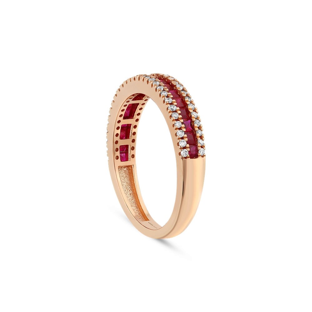 Assos 0.21 Karat Pırlanta ve Yakut Taşlı Yarımtur Yüzük