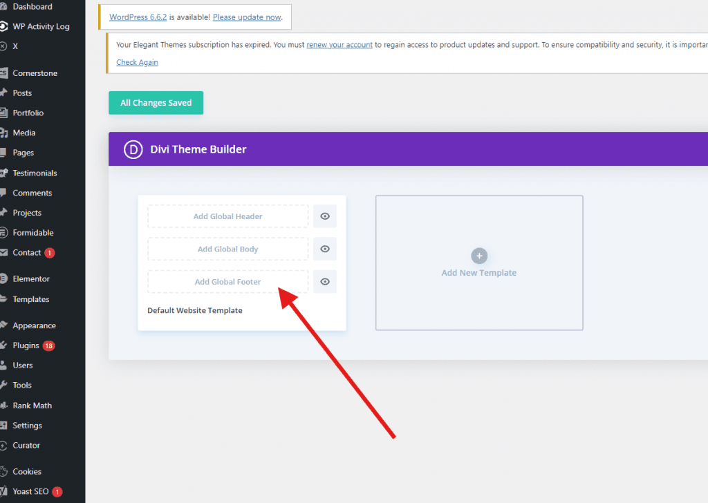 footer edit add global footer selection