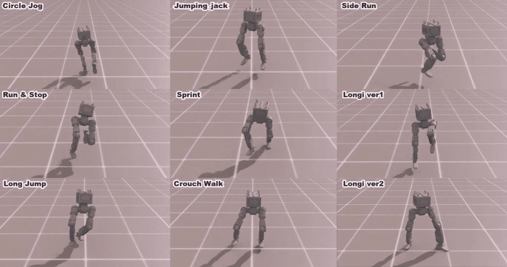 Inside the simulation, the bipedal platform learns a range of motions on the same learning framework as the quadrupedal robot.