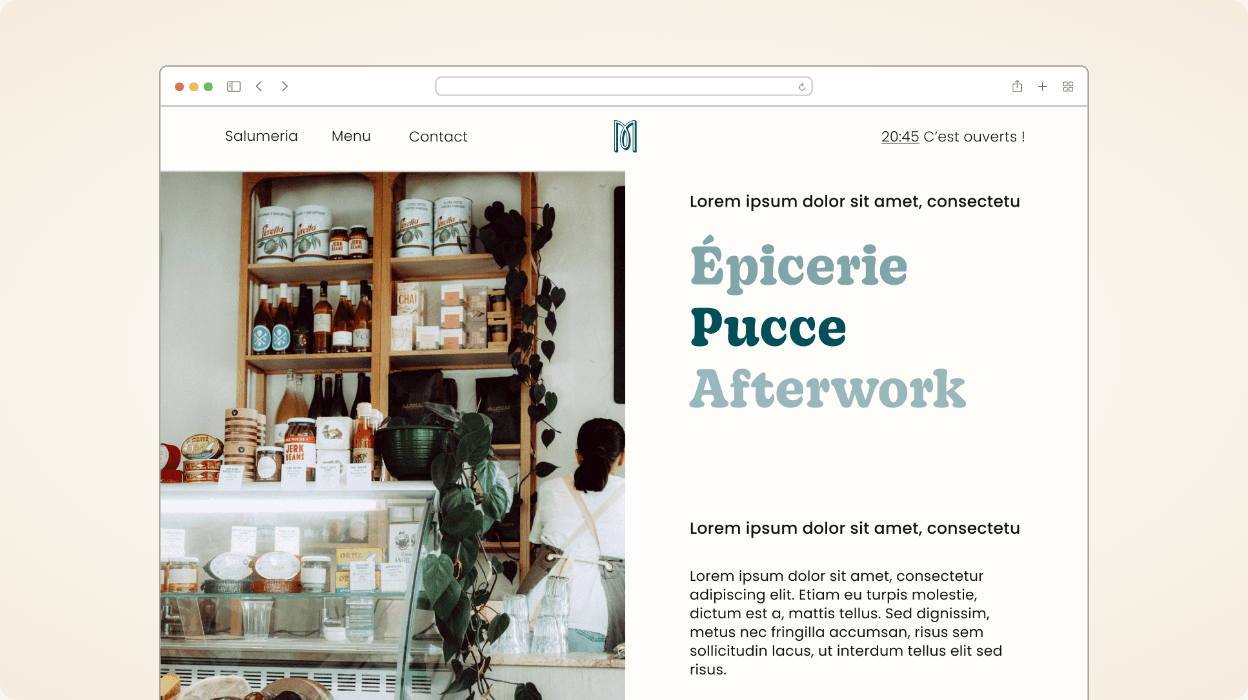 Milieu de la page d'accueil de Mama Cantina