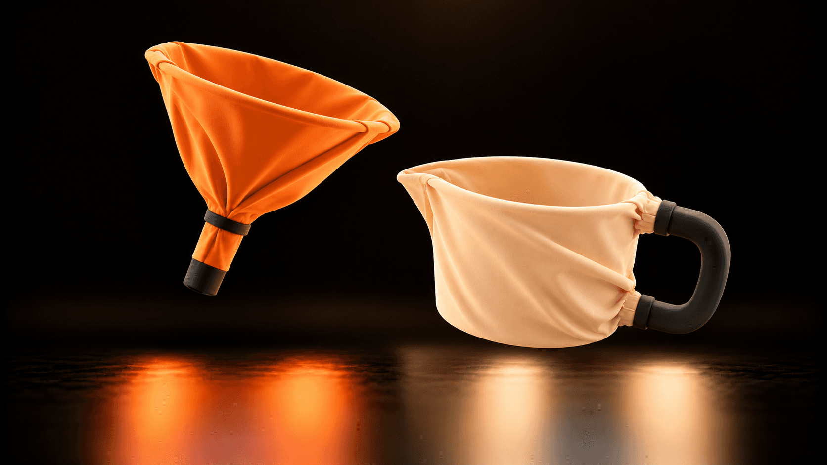 A separate orange cloth funnel and cream measuring cup, illustrating the need to separate evidence before counting it.