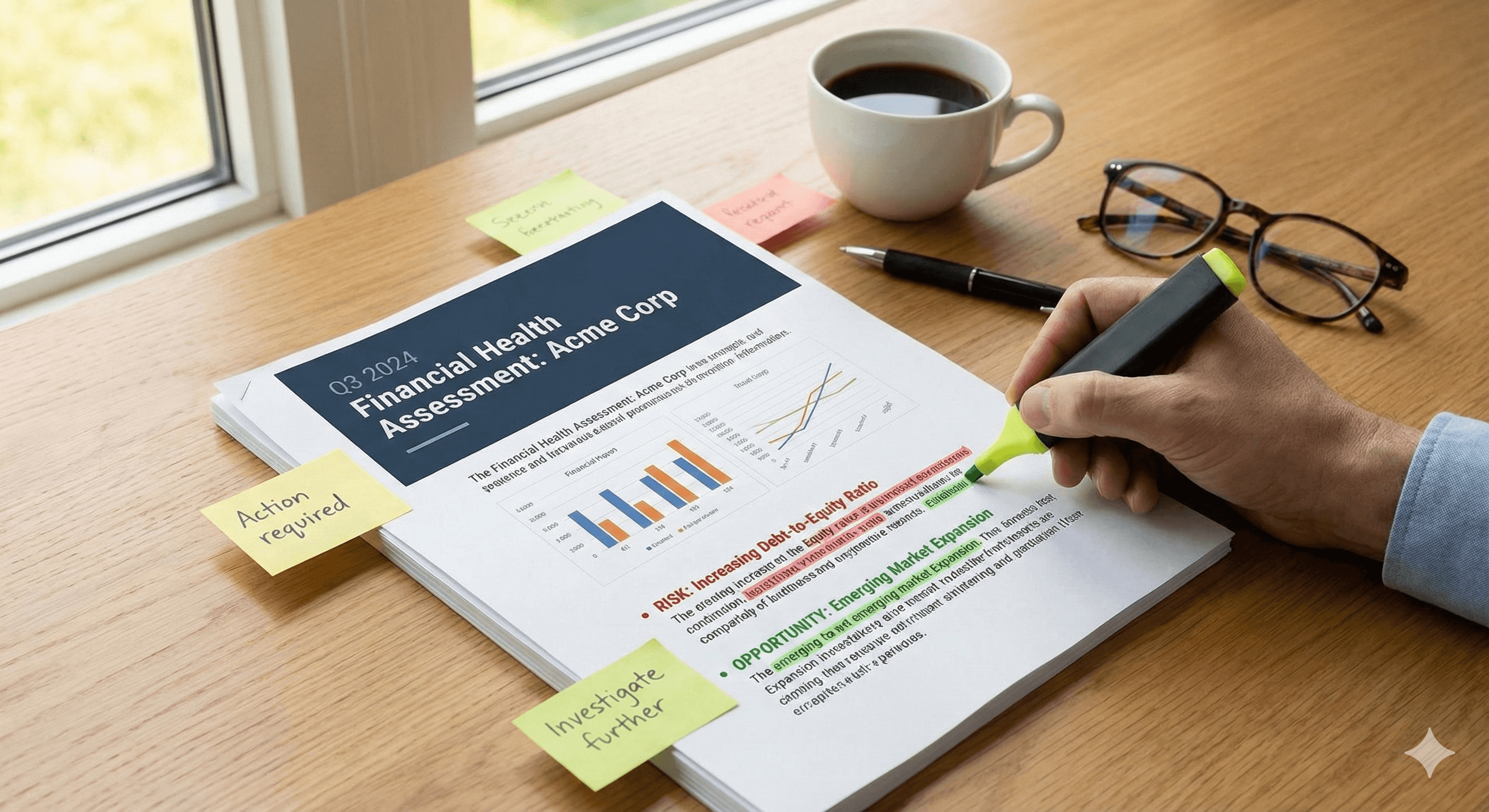 A financial health report highlighting key areas of risk and opportunity.