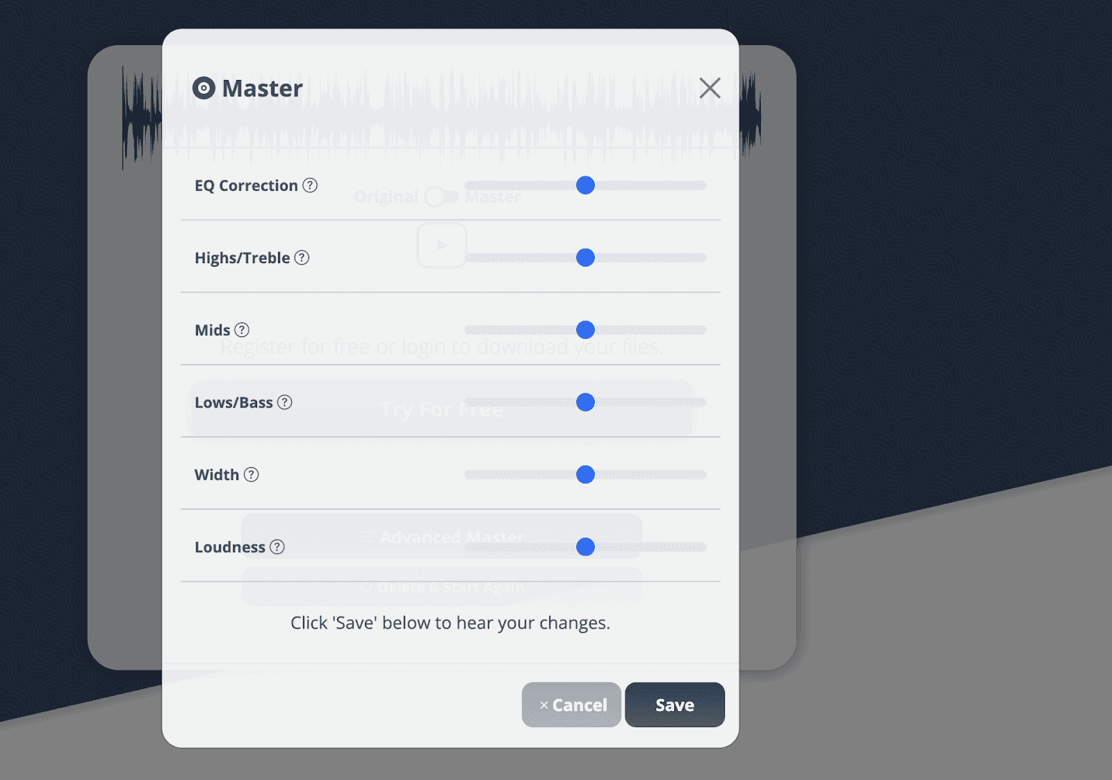 Cryo-Mix AI mixing and mastering page