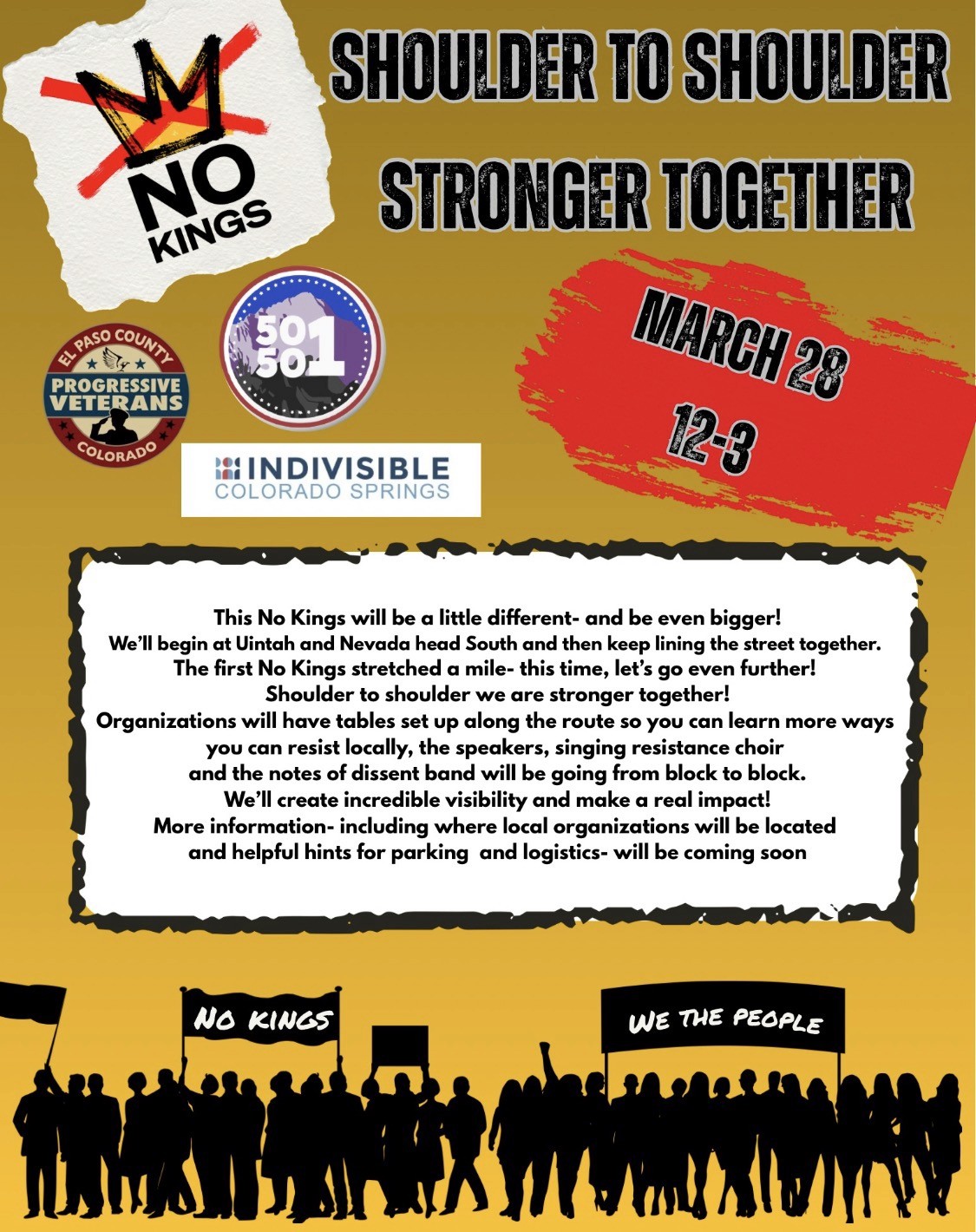 Credit: Trish Kantor. A protester with a backpack and American flag stands in front of a crowd.