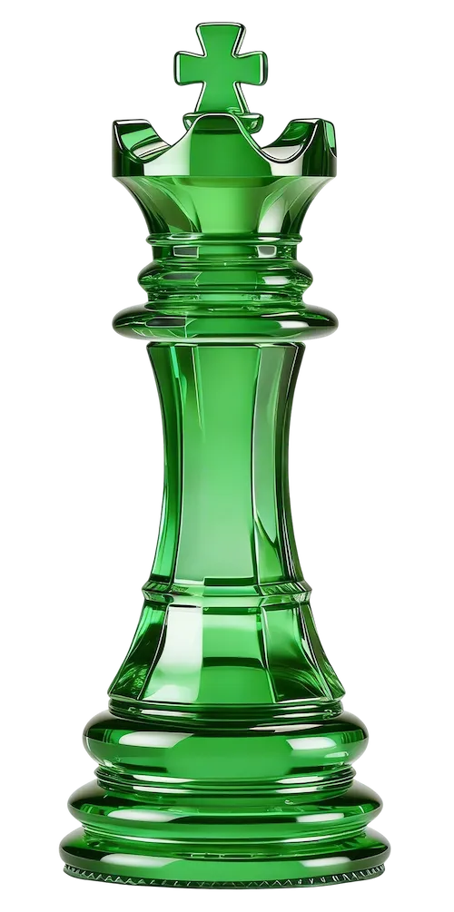Green glass chess piece isolated on black background