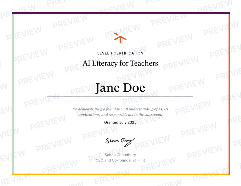 Preview of the AI literacy for teachers Level 1 certificate