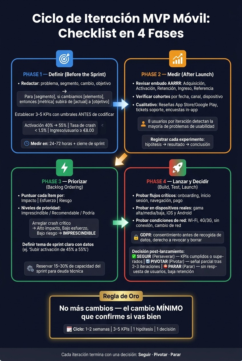 Ciclo de Iteración MVP Móvil: Checklist en 4 Fases