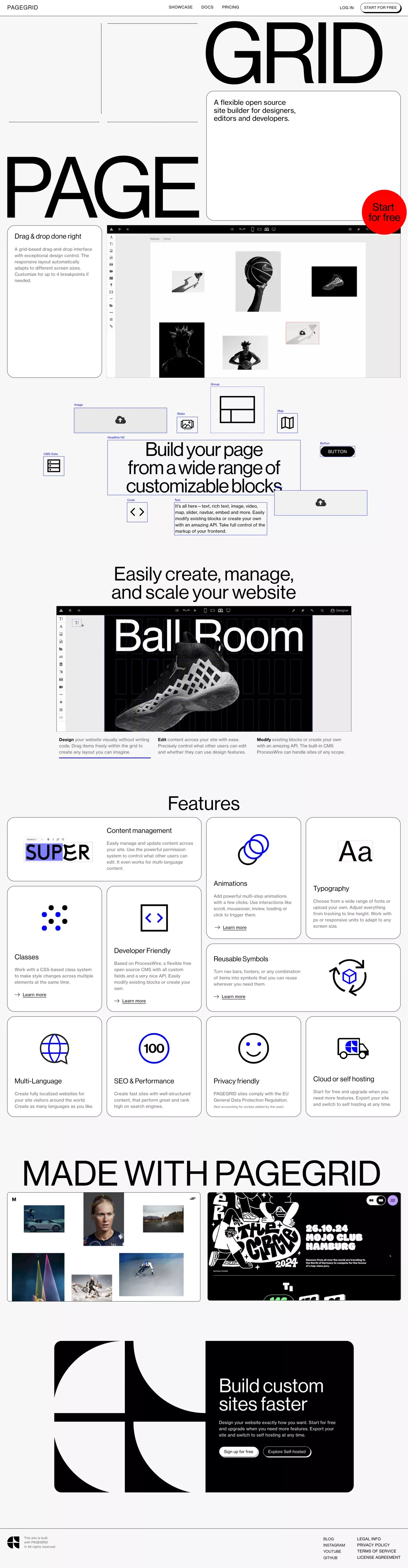 PAGEGRID – A flexible open source site b portfolio page screenshot showcasing Design and Tech design