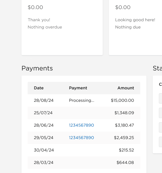 Account payment dashboard