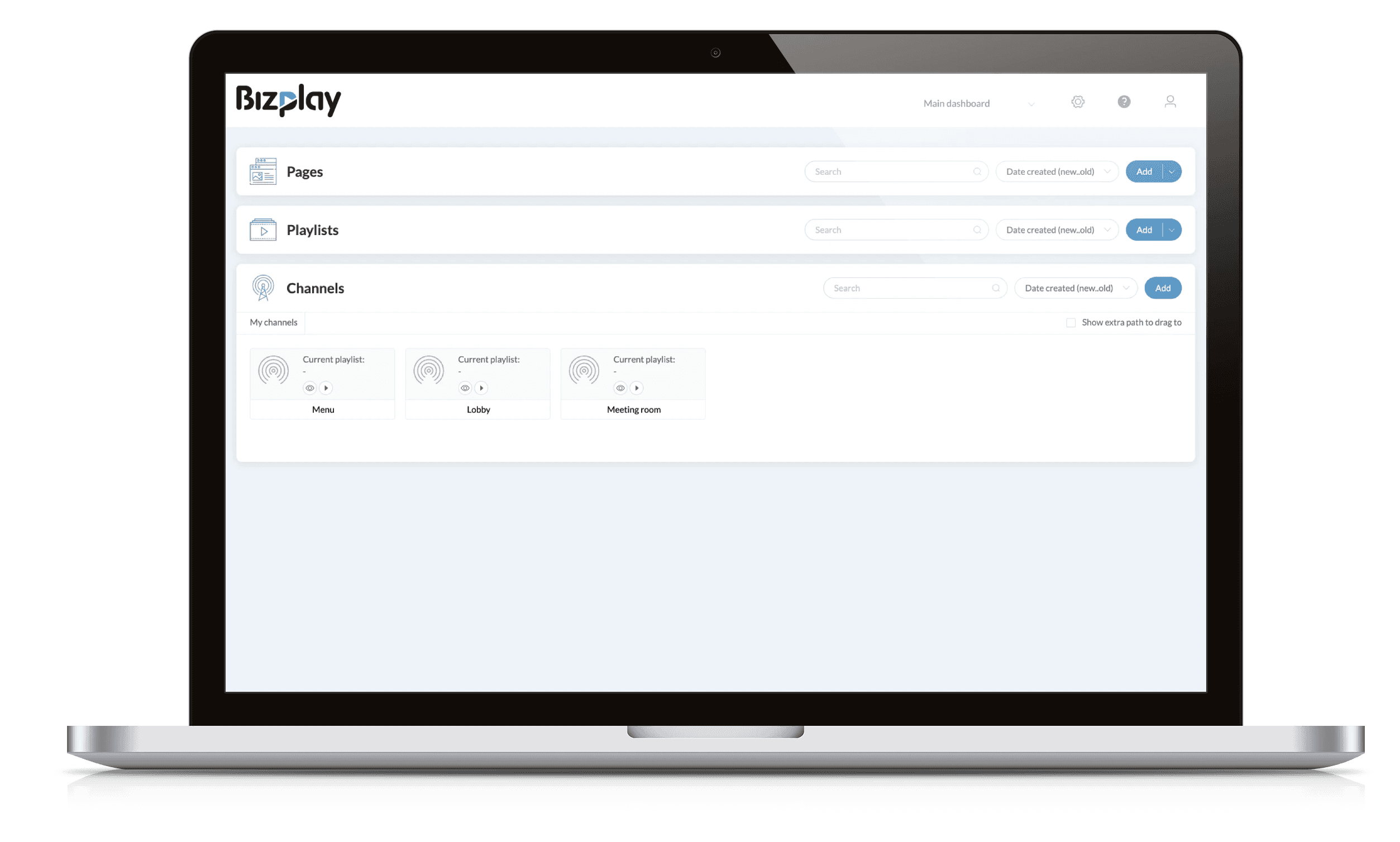 Mock up of Bizplay digital signage channels