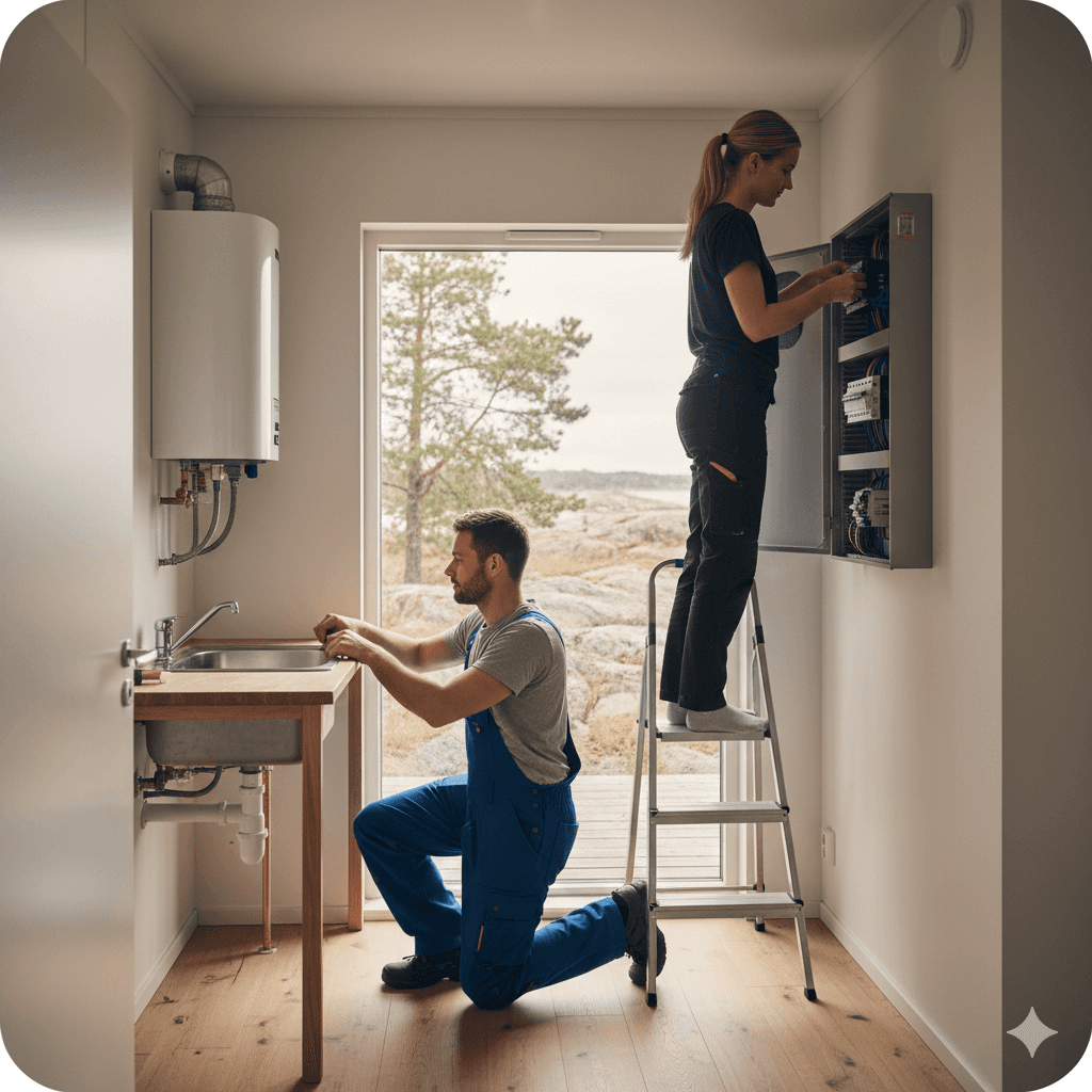 men and women working in the house