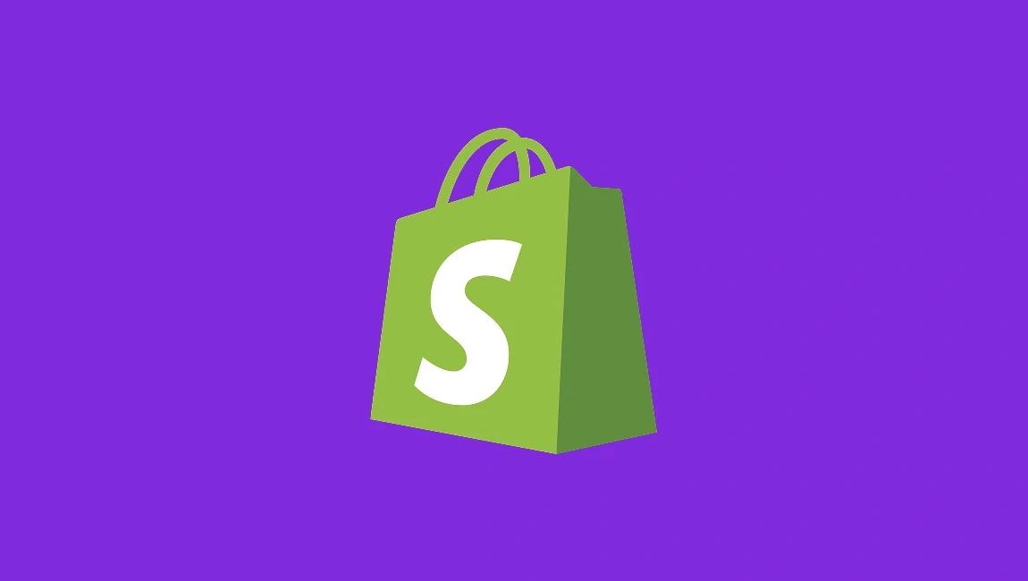 Shopify logo on a green bag against a purple background