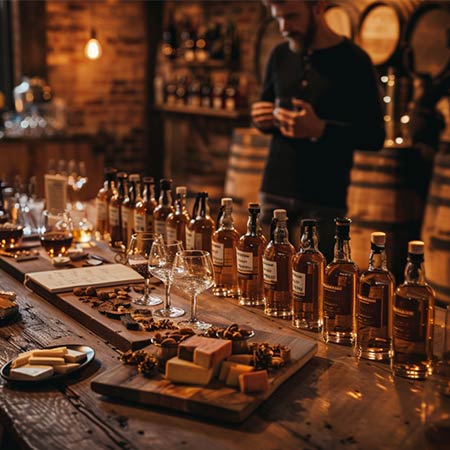 whiskey tasting in tasting room