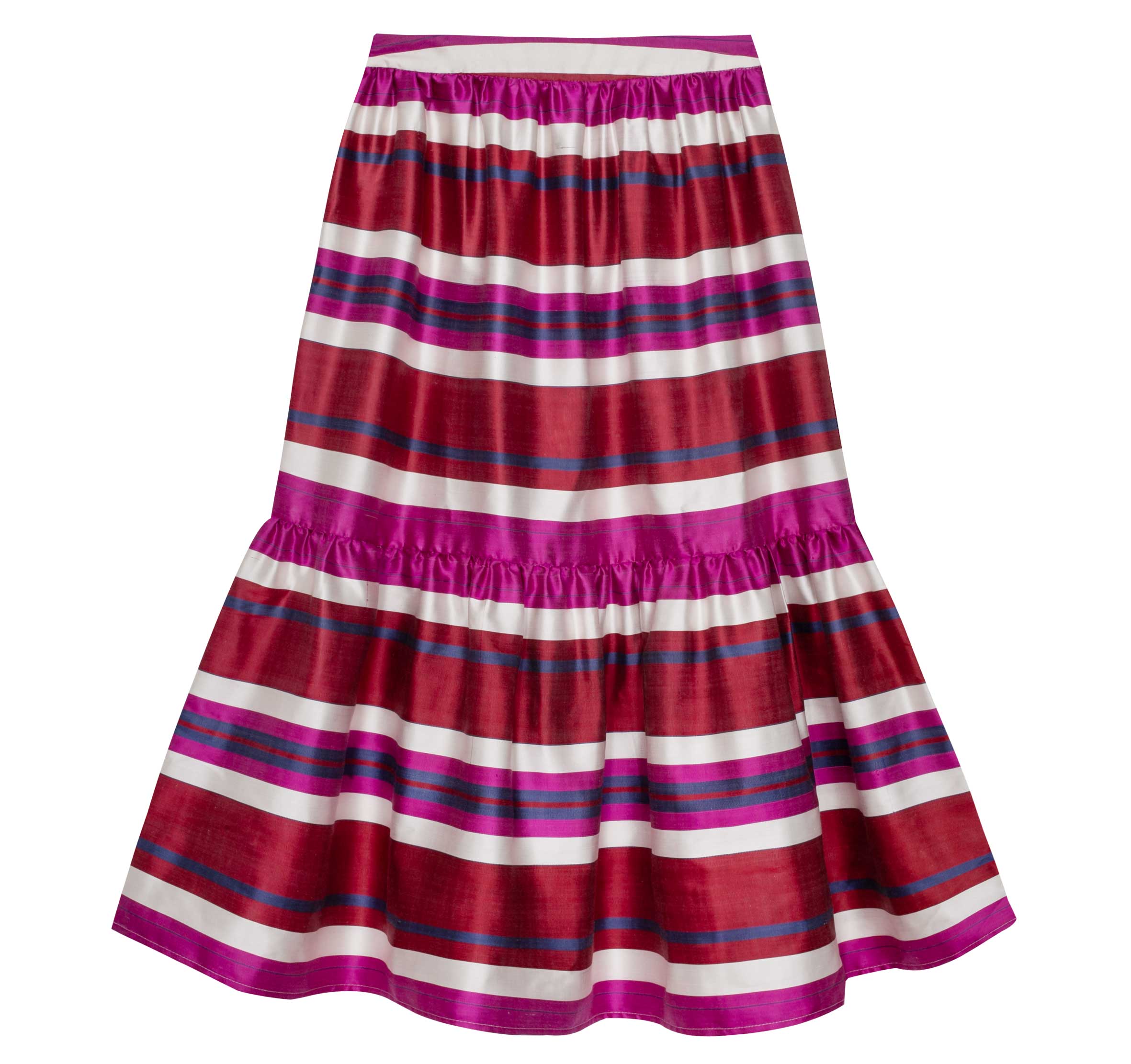 a striped skirt in pink and red tones