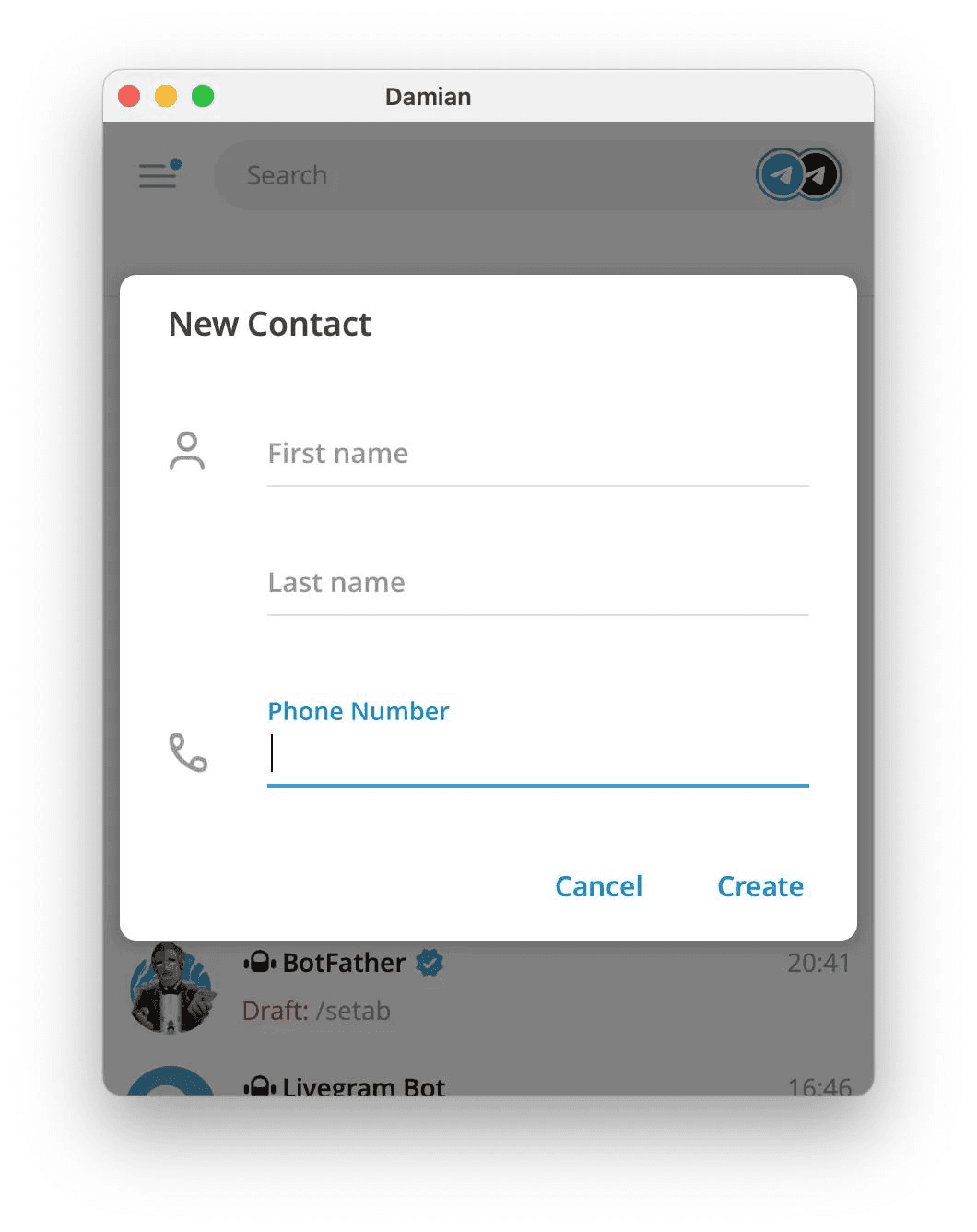 New telegram contact