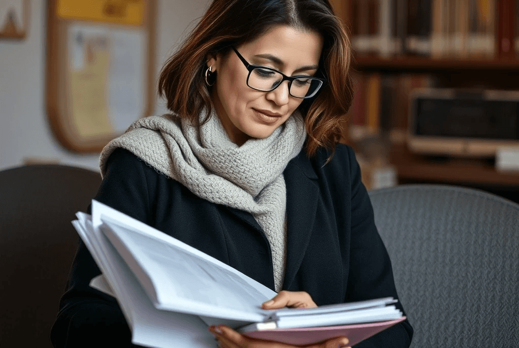 woman looking at documents