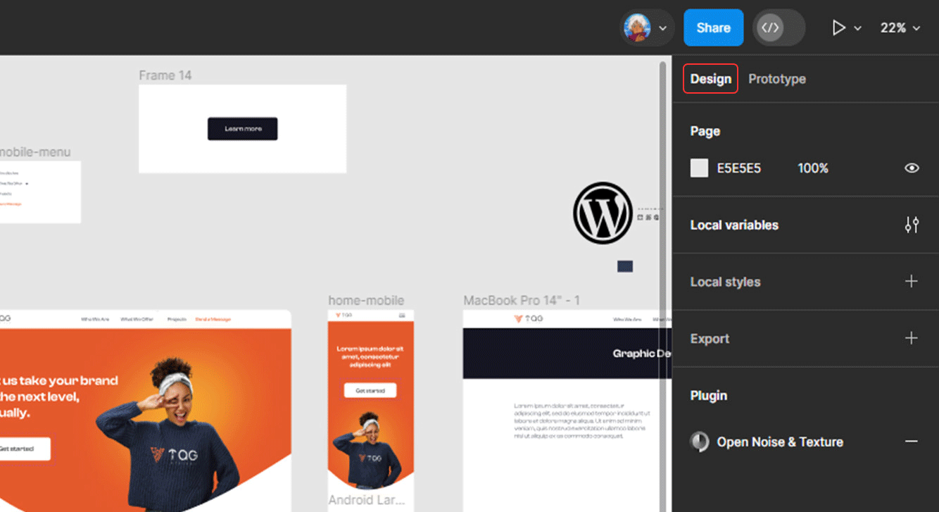 Toggle between Design and Prototype panels in Figma