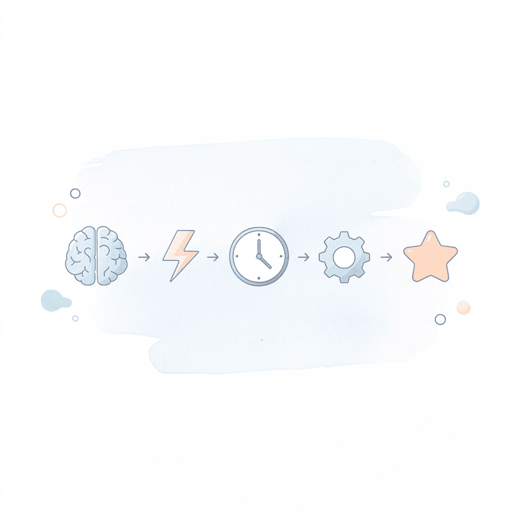 Three icons representing lost focus, momentum, and time