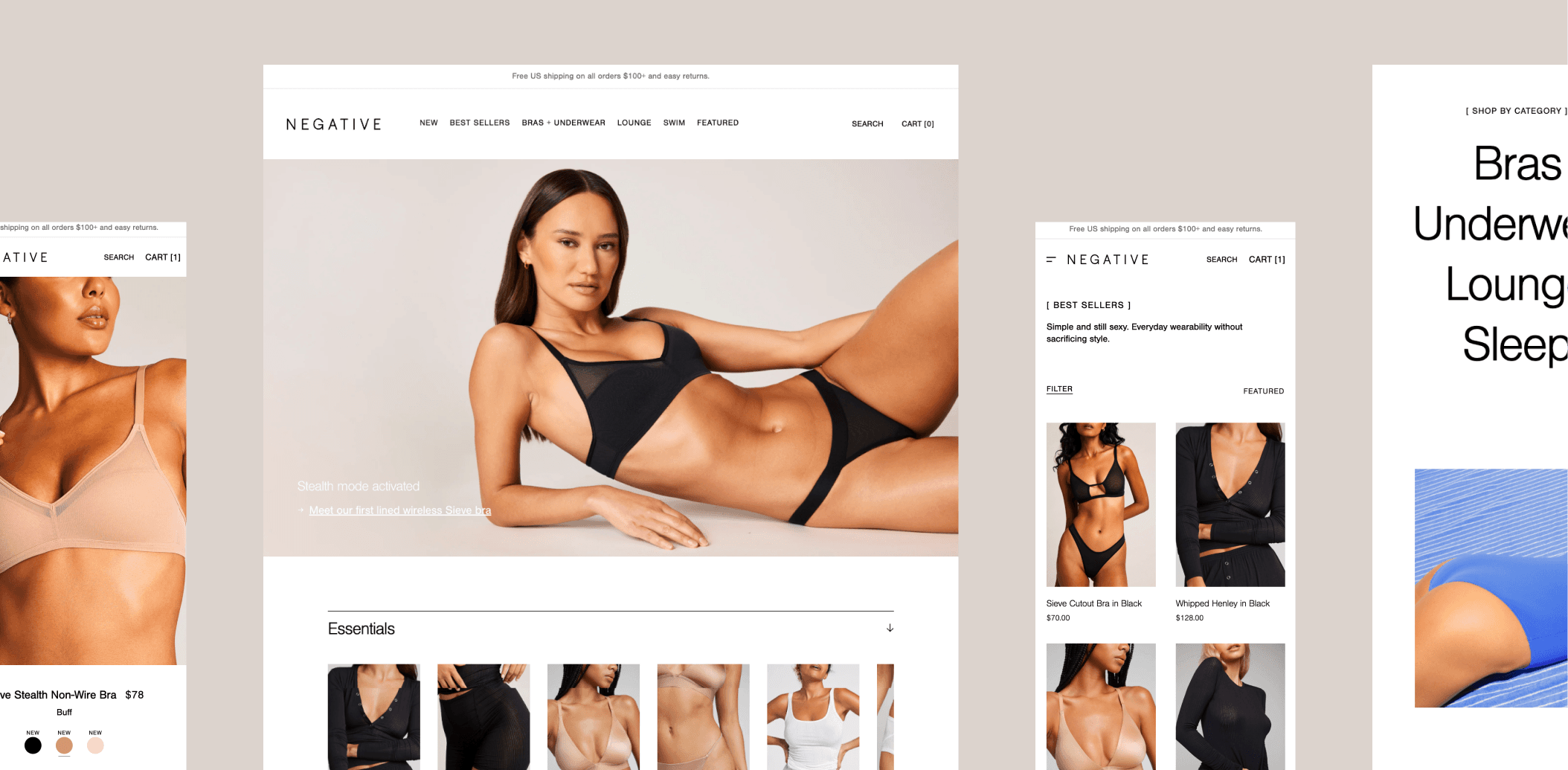 Negative Underwear Shopify storefront showcasing lingerie product collections