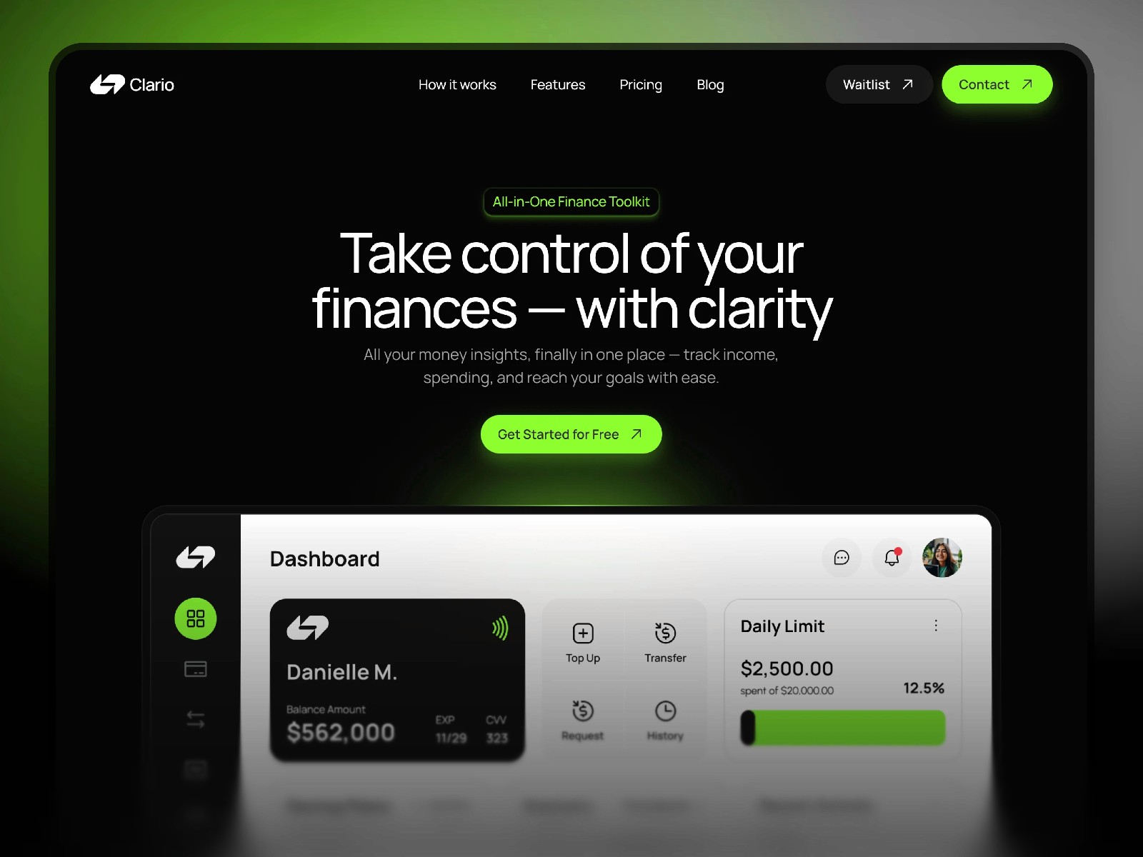 Clario — 黑白极简现代金融科技网站设计灵感